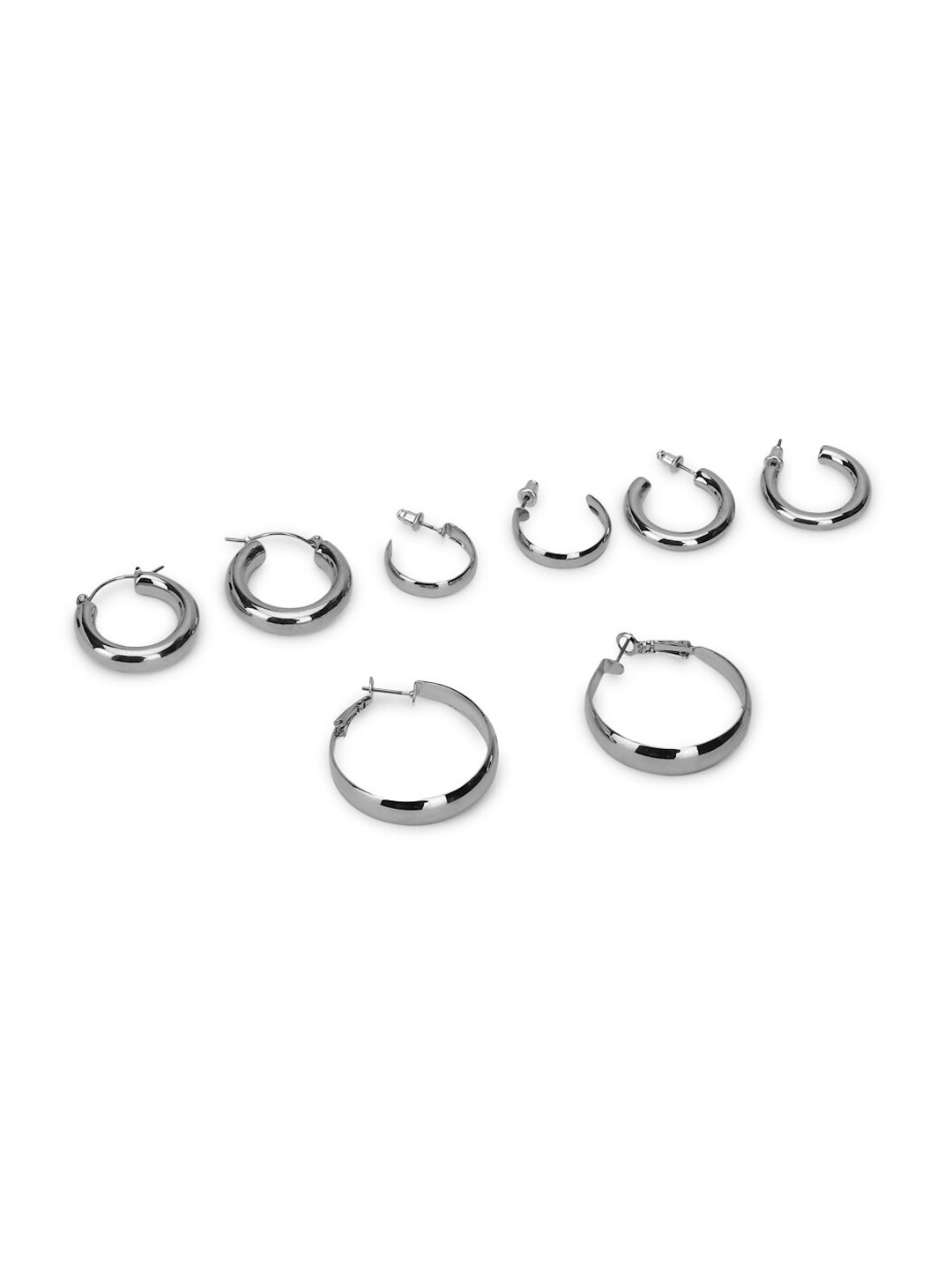 

FOREVER 21 Set of 4 Silver-Toned Contemporary Hoop Earrings