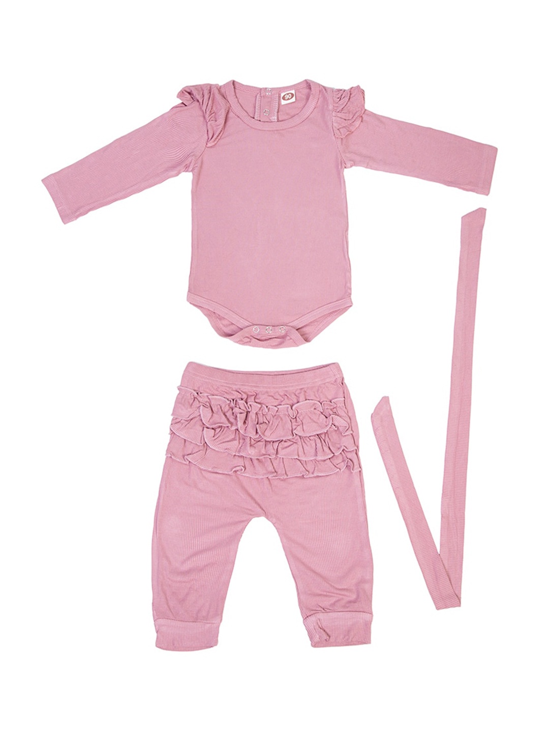 

Baby Moo Kids Pink Ruffle Full Sleeve Rompers Set