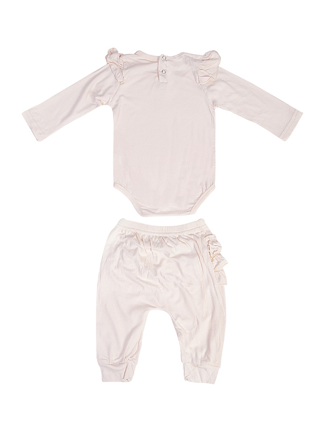 

Baby Moo Kids Cream Solid Two Piece Rompers