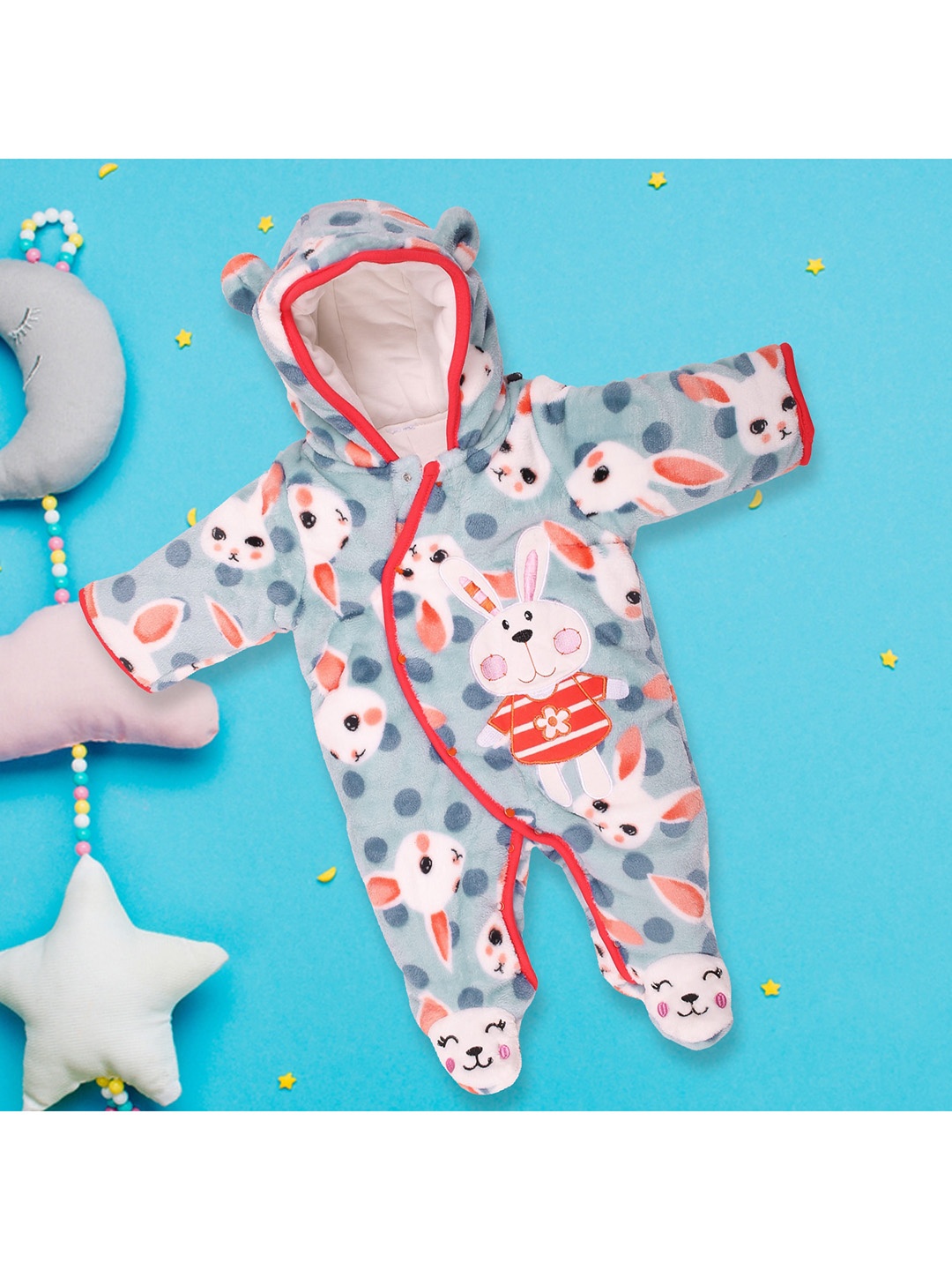 

Baby Moo Infants Kids Blue & White Printed Romper
