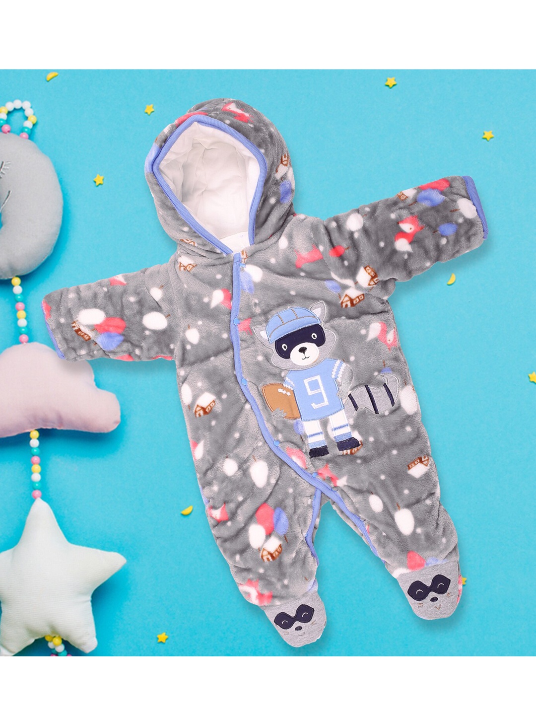 

Baby Moo Infants Kids Grey & Blue Printed Romper