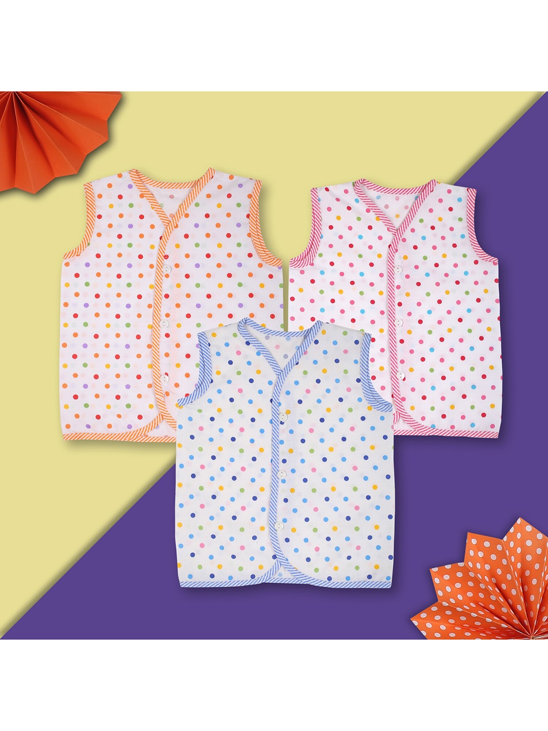 

Baby Moo Infant Kids Pack Of 3 Printed Pure Cotton Jhablas, Blue