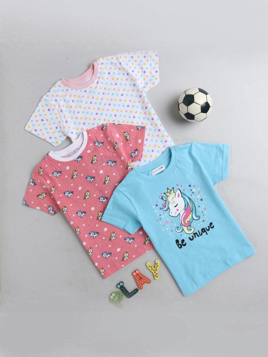 

BUMZEE Girls Pack of 3 Printed T-shirt, Pink
