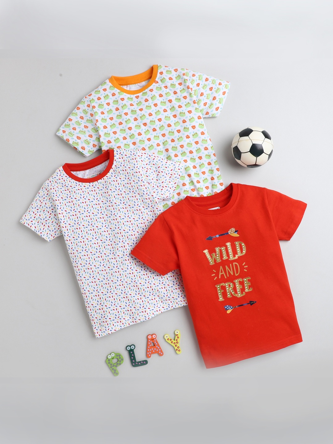 

BUMZEE Boys Pack of 3 Red & White Printed T-shirt