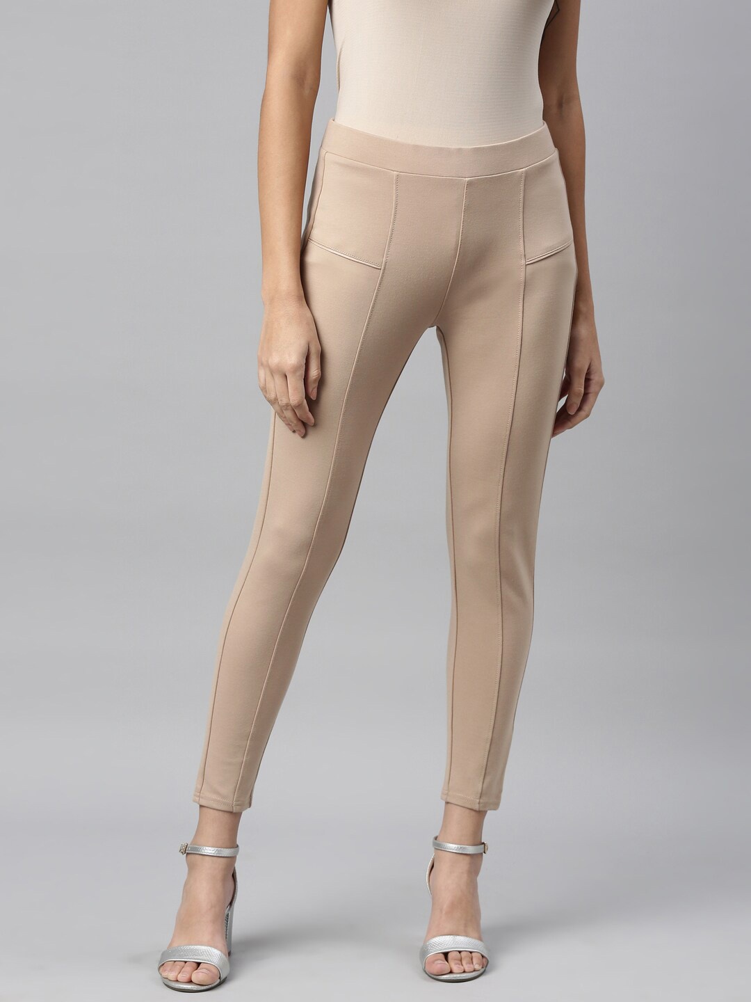 

TWIN BIRDS Women Beige Solid Slim-Fit Treggings