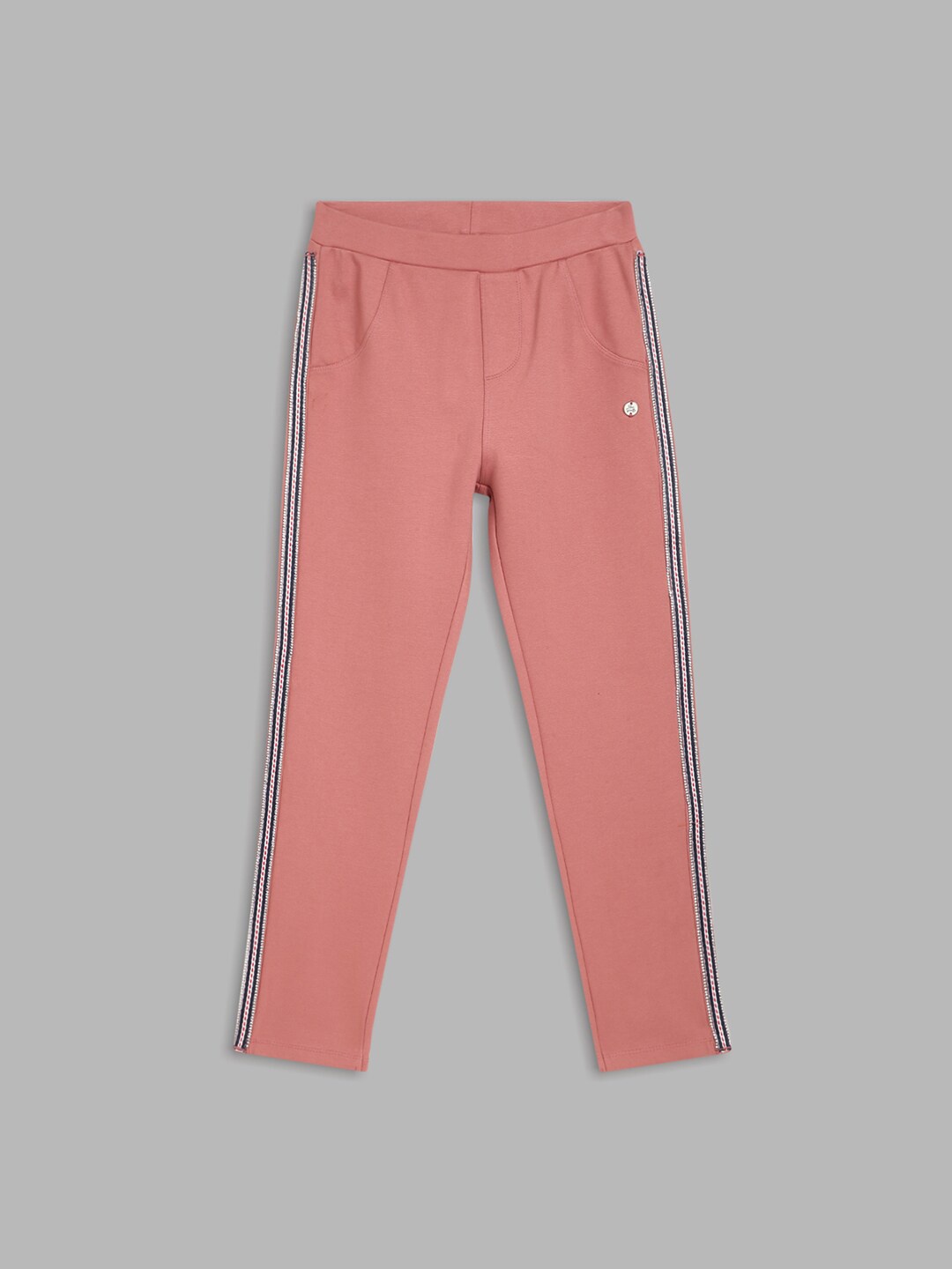 

Blue Giraffe Girls Peach-coloured Solid Jegging