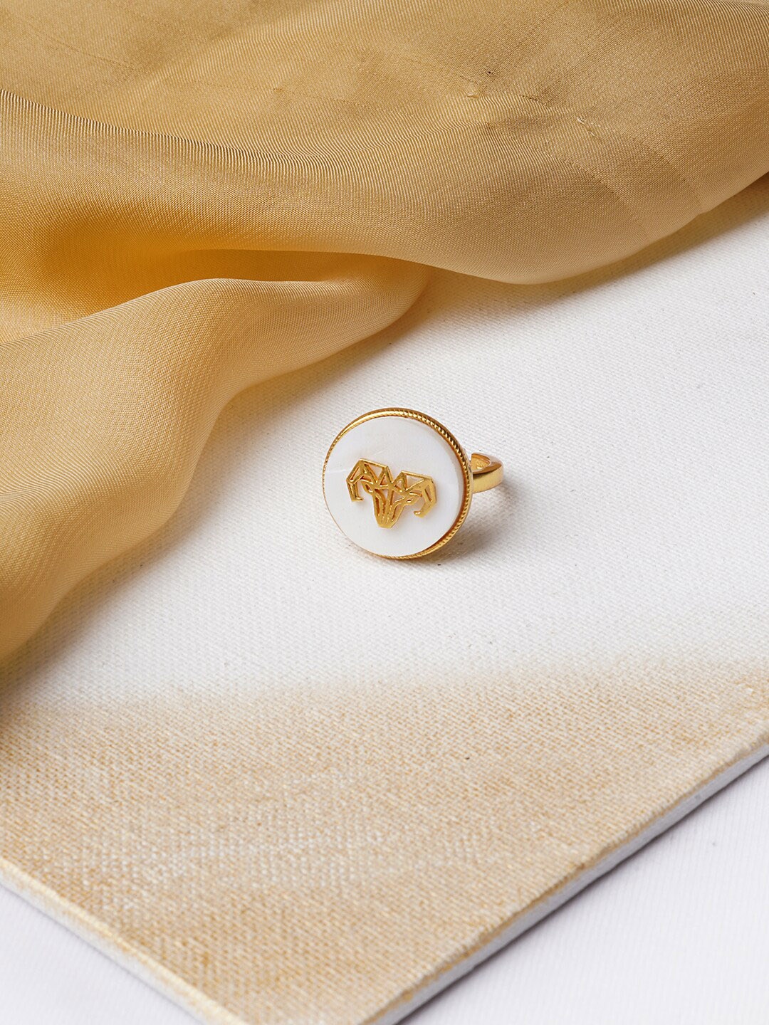 

JOKER & WITCH 18K Gold Plated & White Stones-Studded Aries Zodiac Adjustable Finger Ring