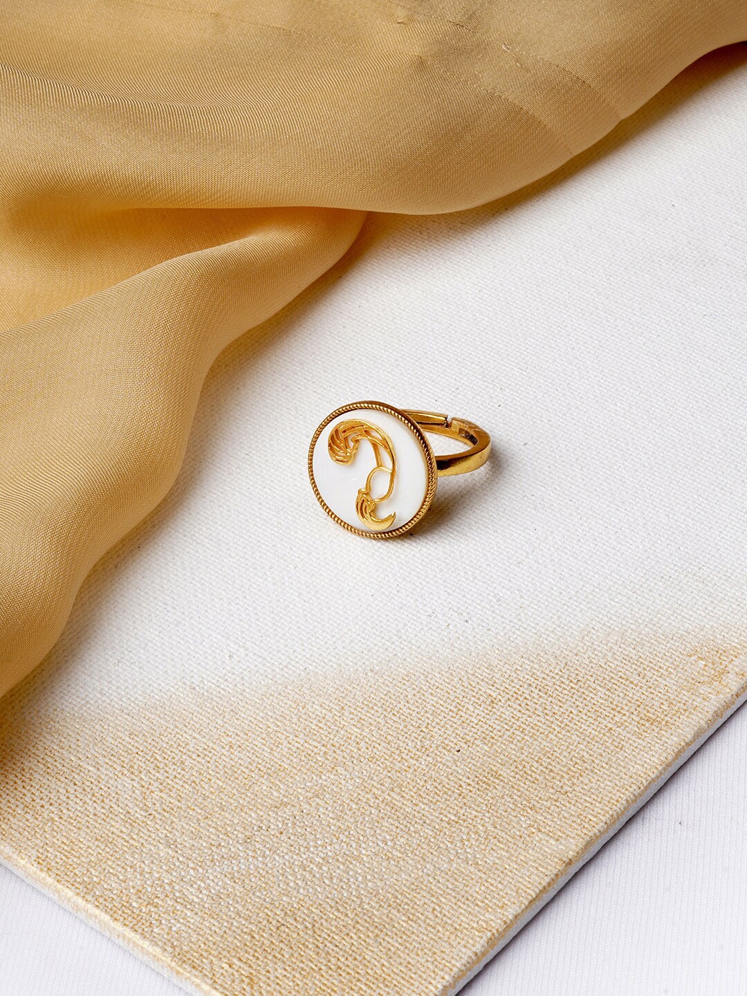 

JOKER & WITCH White & 18K Gold-Plated Aquarius Stone-Studded Adjustable Finger Ring