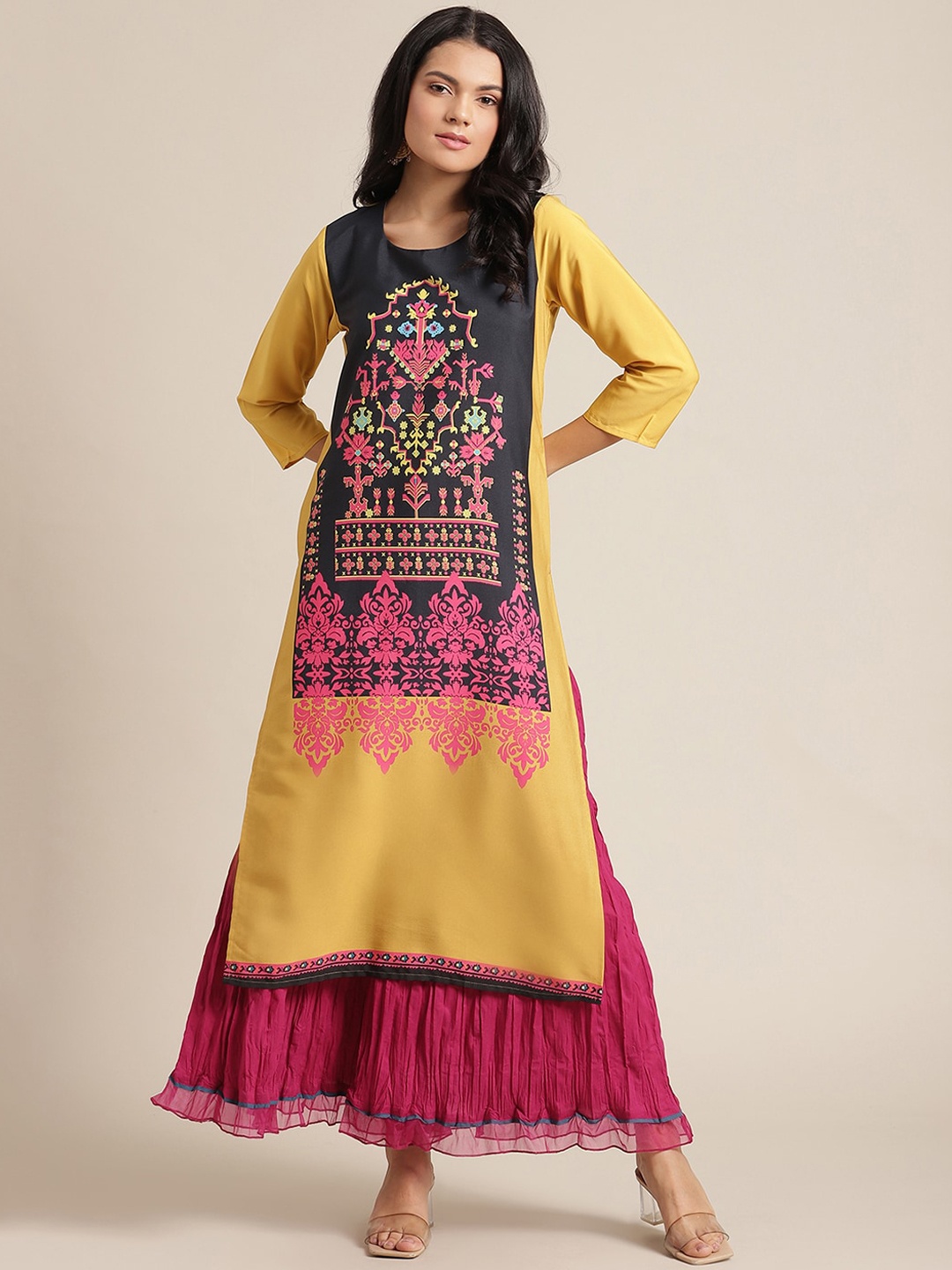 

KSUT Women Yellow Ethnic Motifs Printed Kurta
