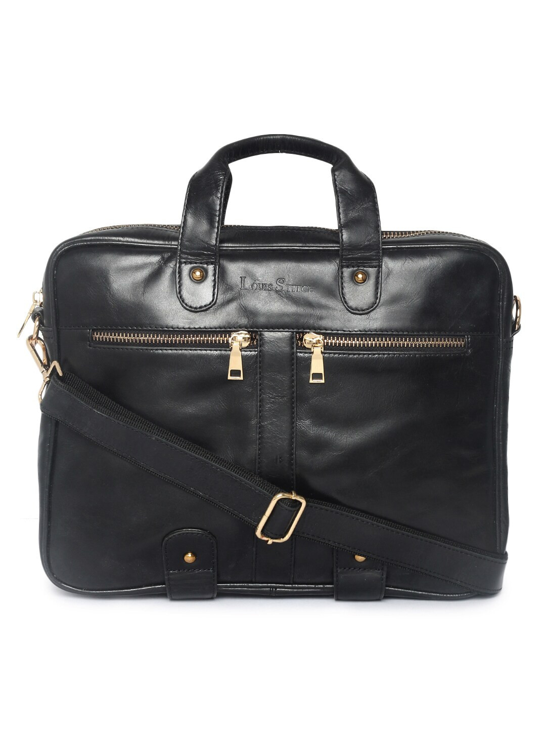 

LOUIS STITCH Men Black Italian Leather Laptop Bag