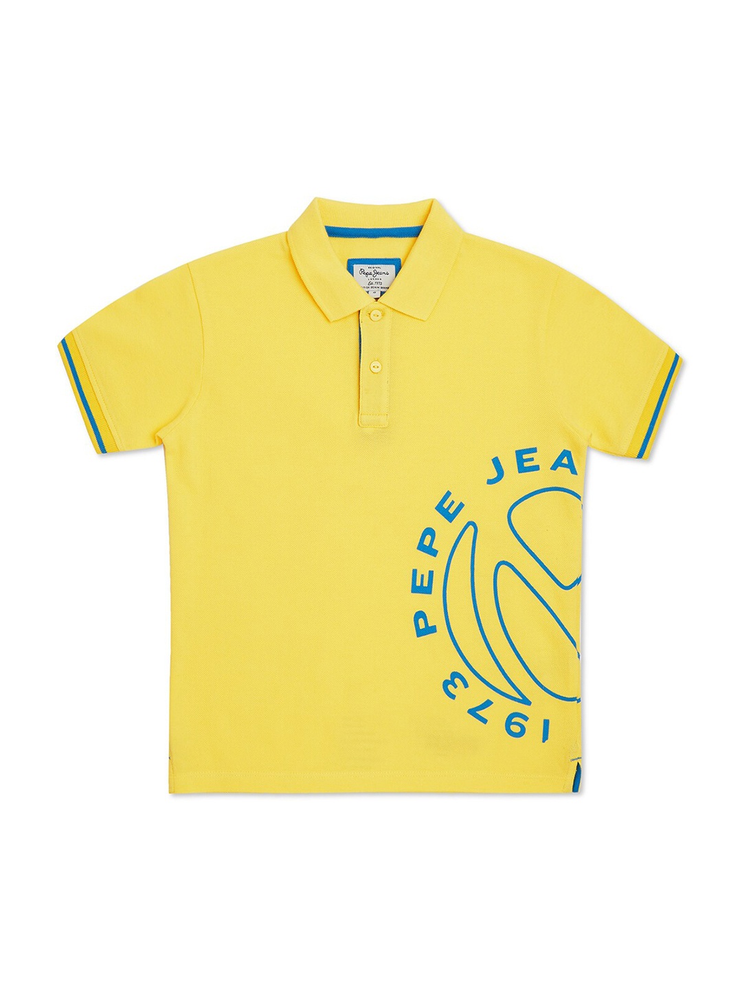 

Pepe Jeans Boys Yellow & Green Printed Cotton Polo Collar T-shirt