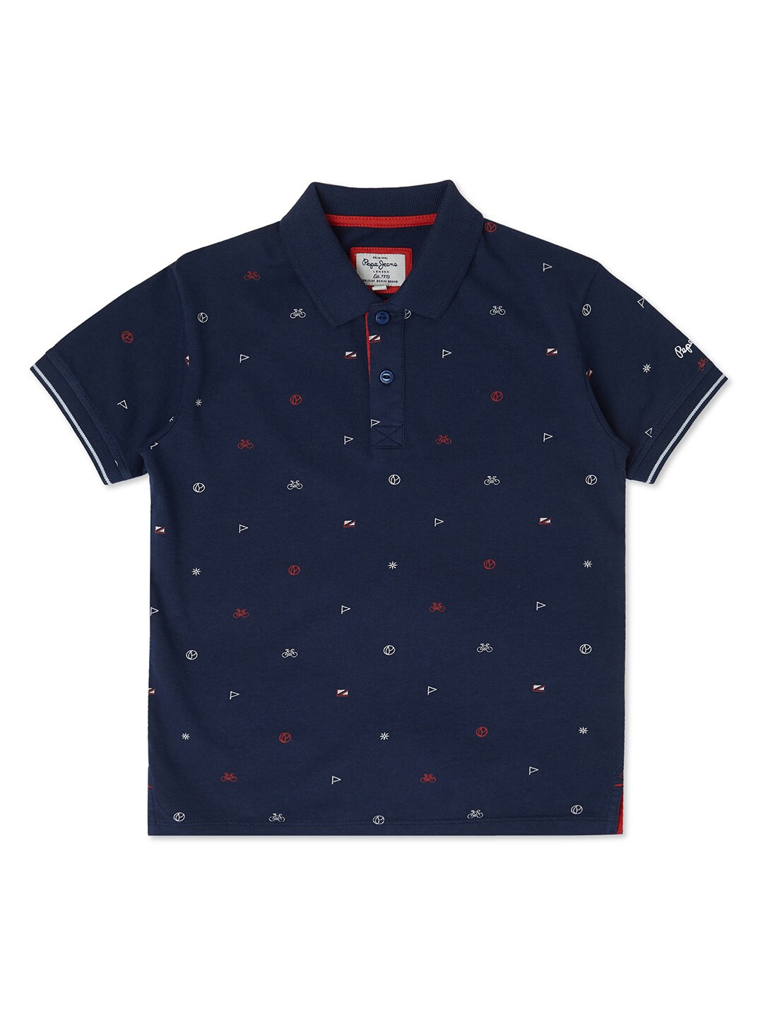 

Pepe Jeans Boys Navy Blue Printed Polo Collar T-shirt