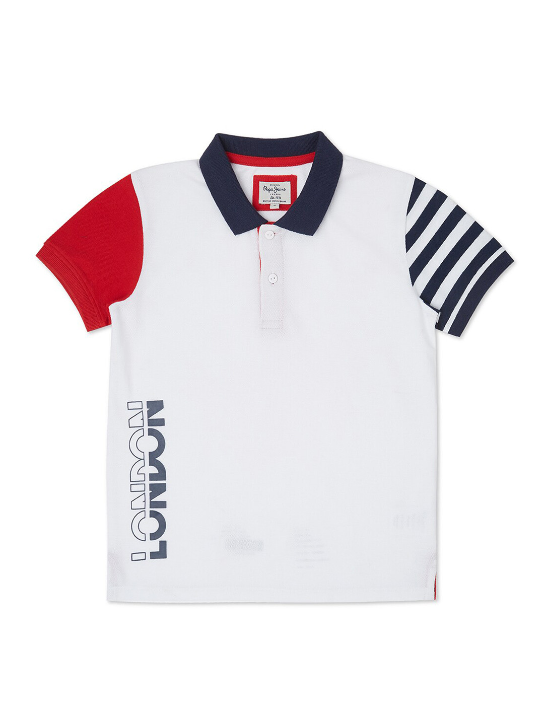 

Pepe Jeans Boys White Printed Polo Collar Pure Cotton Regular Fit T-shirt