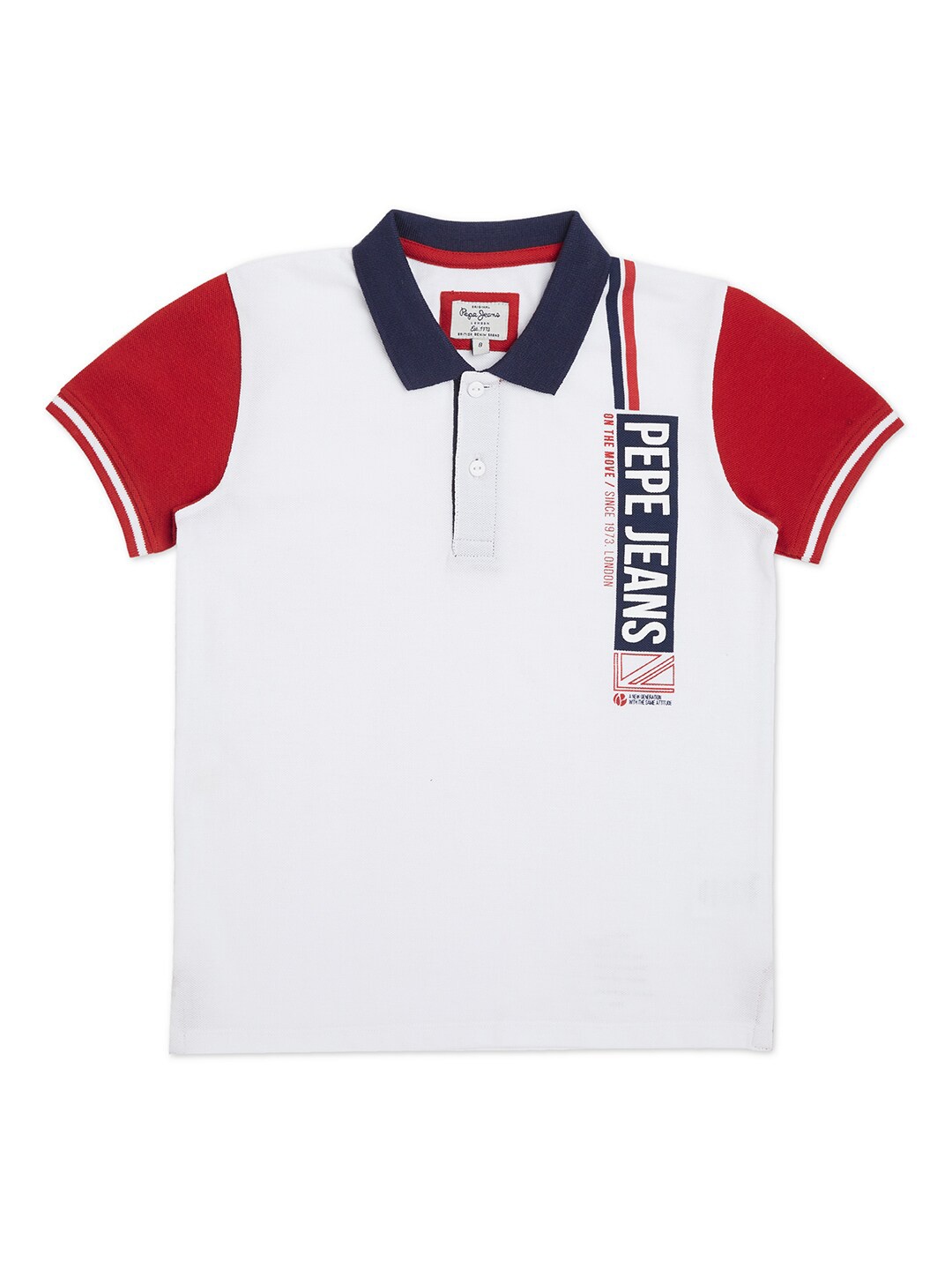 

Pepe Jeans Boys White Typography Polo Collar T-shirt