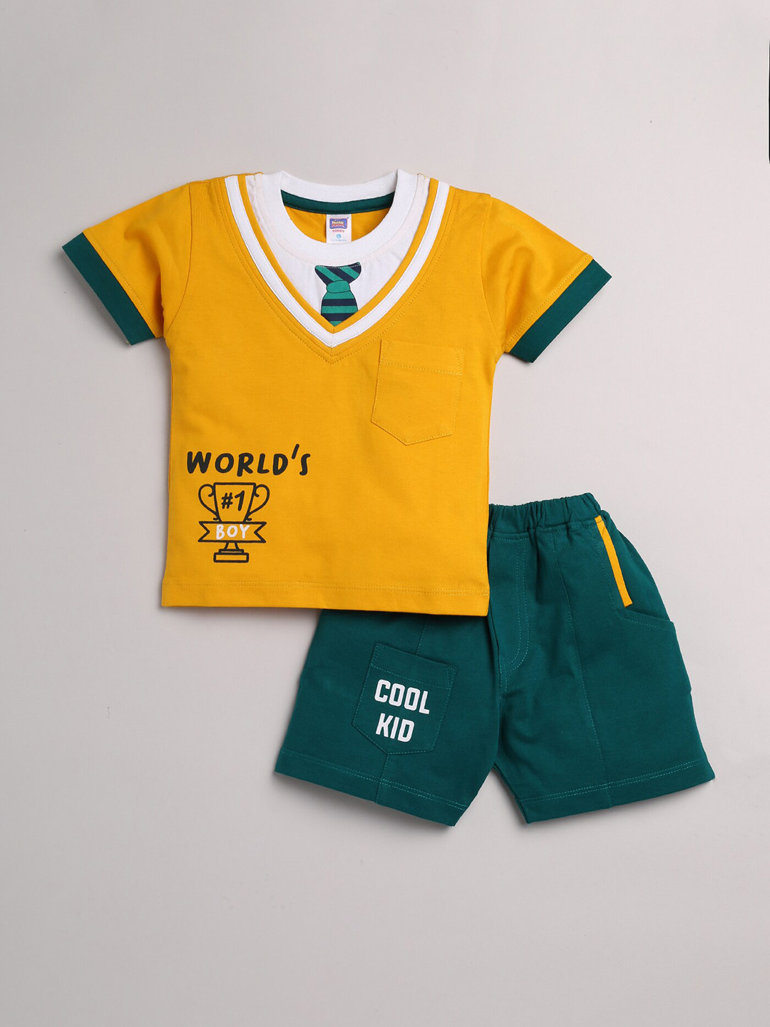 

Nottie Planet Boys Yellow & Green Solid Printed T-shirt & Shorts