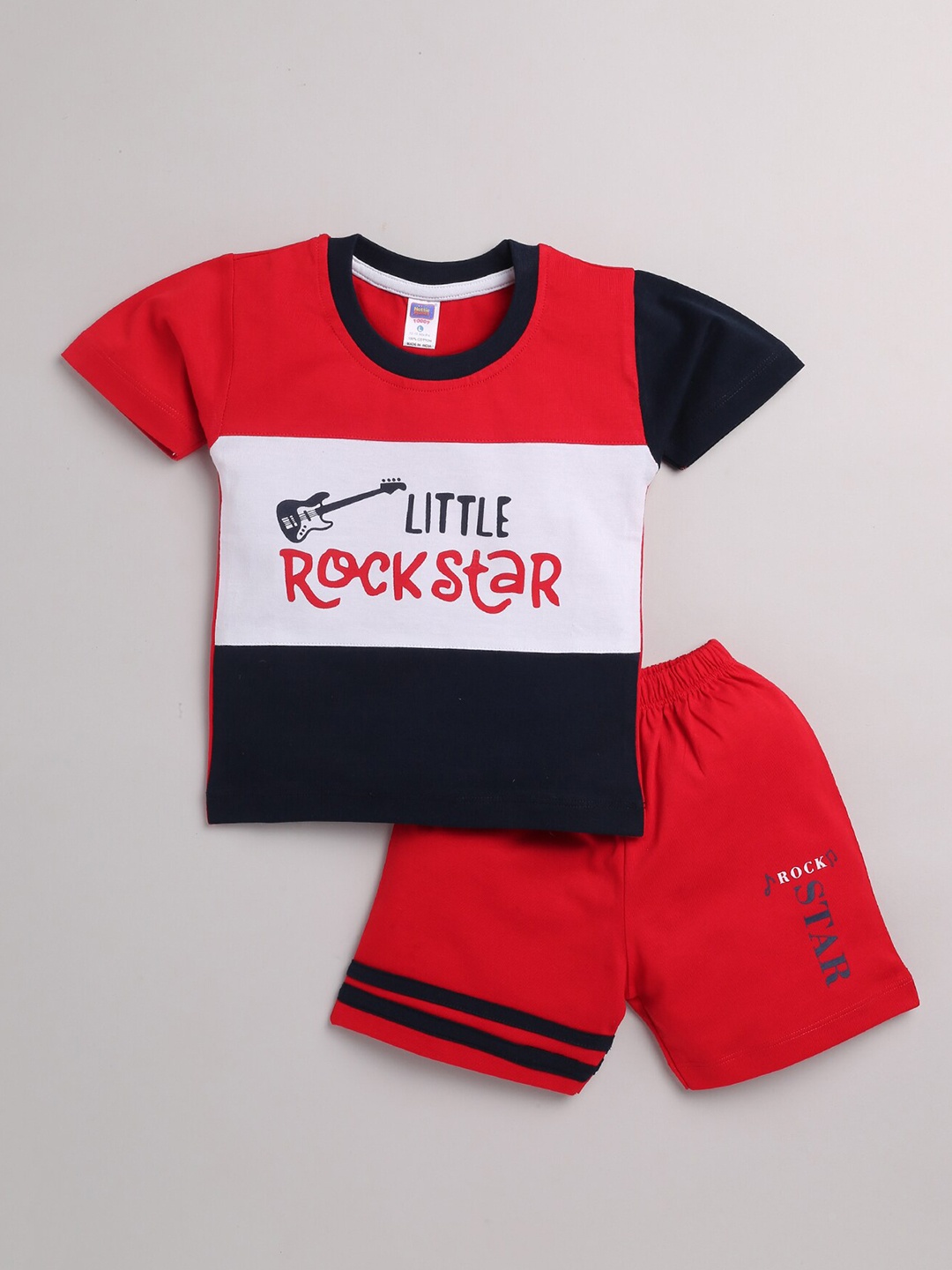 

Nottie Planet Boys Red Typography Printed Pure Cotton T-Shirt & Shorts