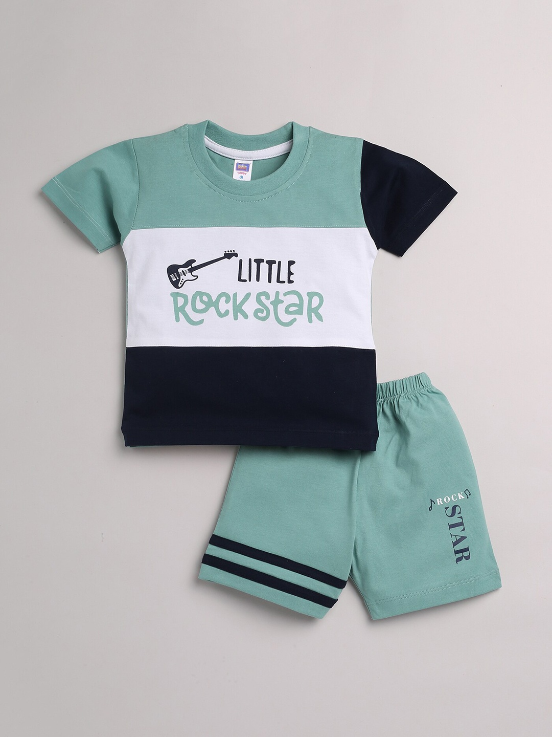 

Nottie Planet Boys Sage Green & Black Colourblocked Pure Cotton Co-Ords