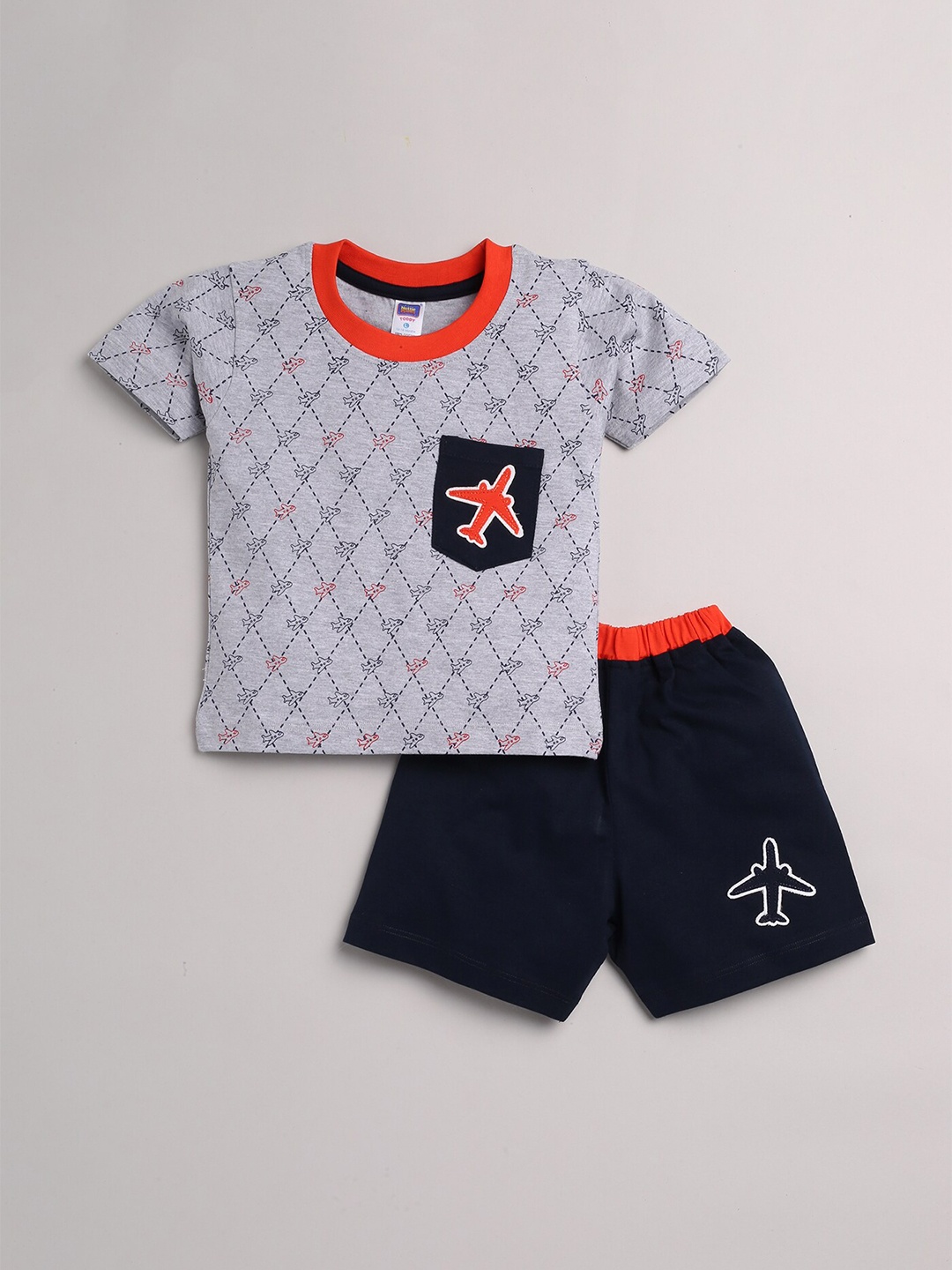 

Nottie Planet Boys Grey & Blue Printed T-shirt with Shorts