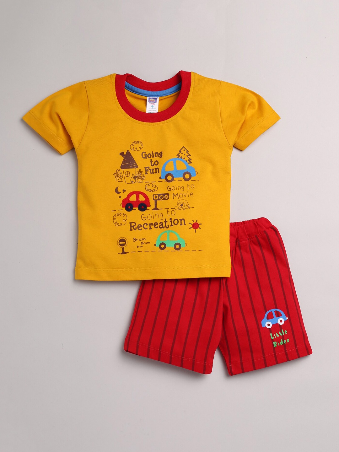 

Nottie Planet Boys Mustard & Red Printed Cotton T-Shirt & Shorts