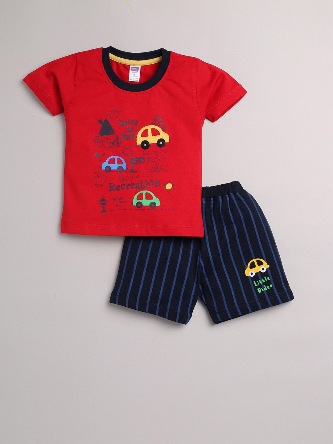 

Nottie Planet Boys Red & Blue Printed T-shirt with Shorts