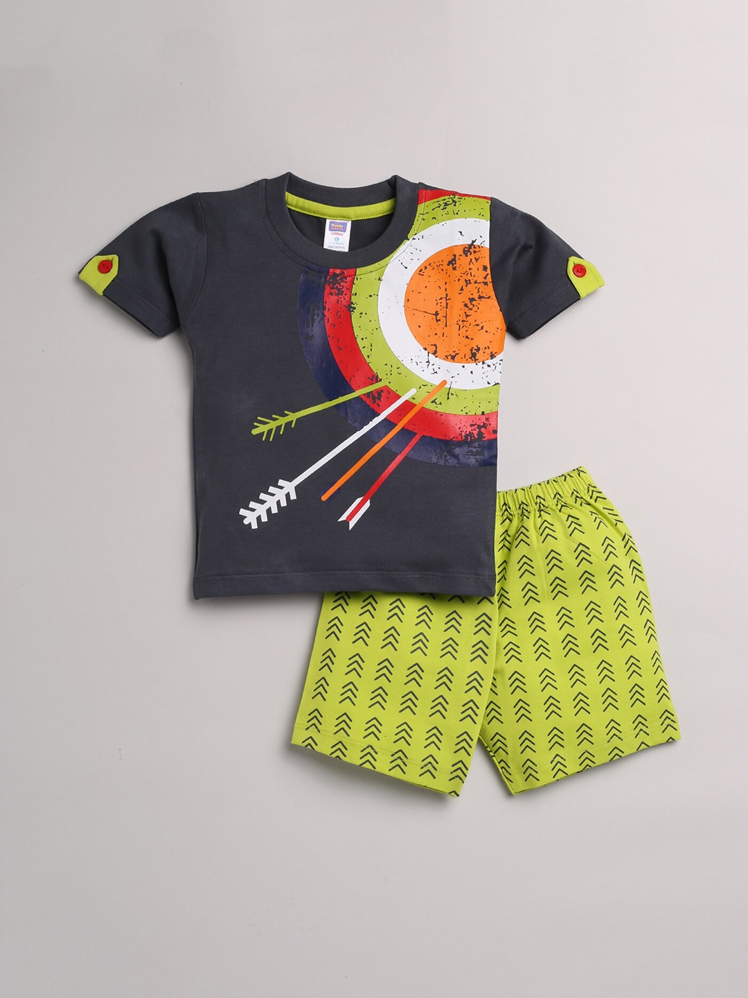 

Nottie Planet Boys Black & Lime Green Printed Pure Cotton T-Shirt & Shorts