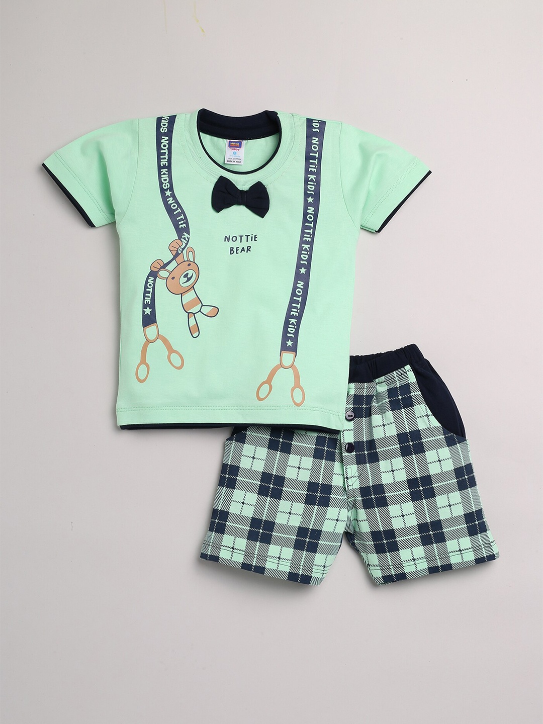 

Nottie Planet Boys Mint Green & Navy Blue Printed Pure Cotton Co-Ords