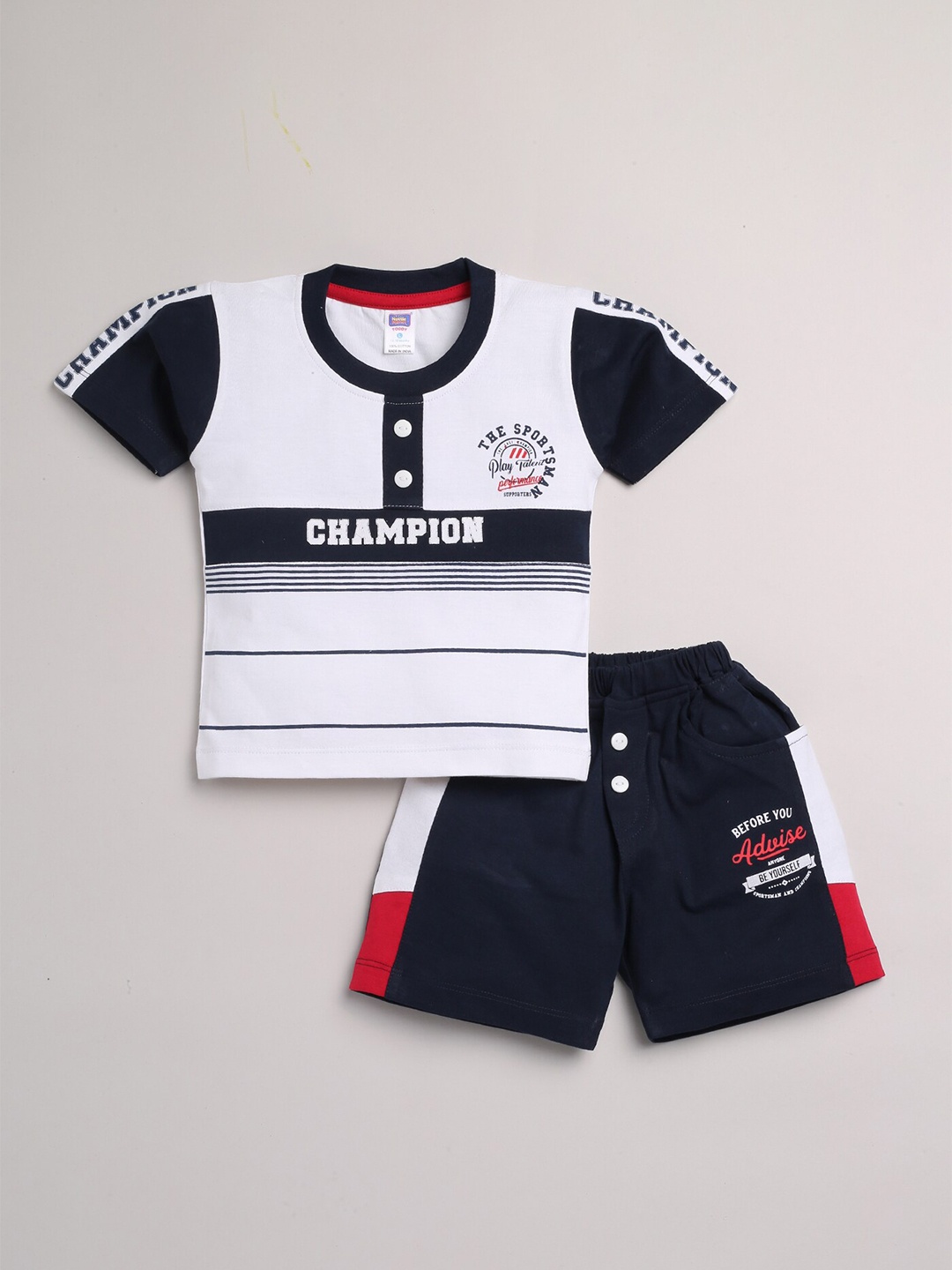 

Nottie Planet Boys White & Blue Printed T-shirt with Shorts