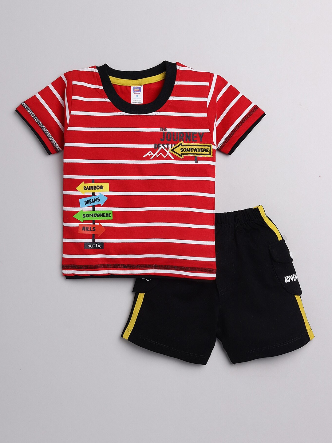 

Nottie Planet Boys Red & Black Striped T-shirt with Shorts