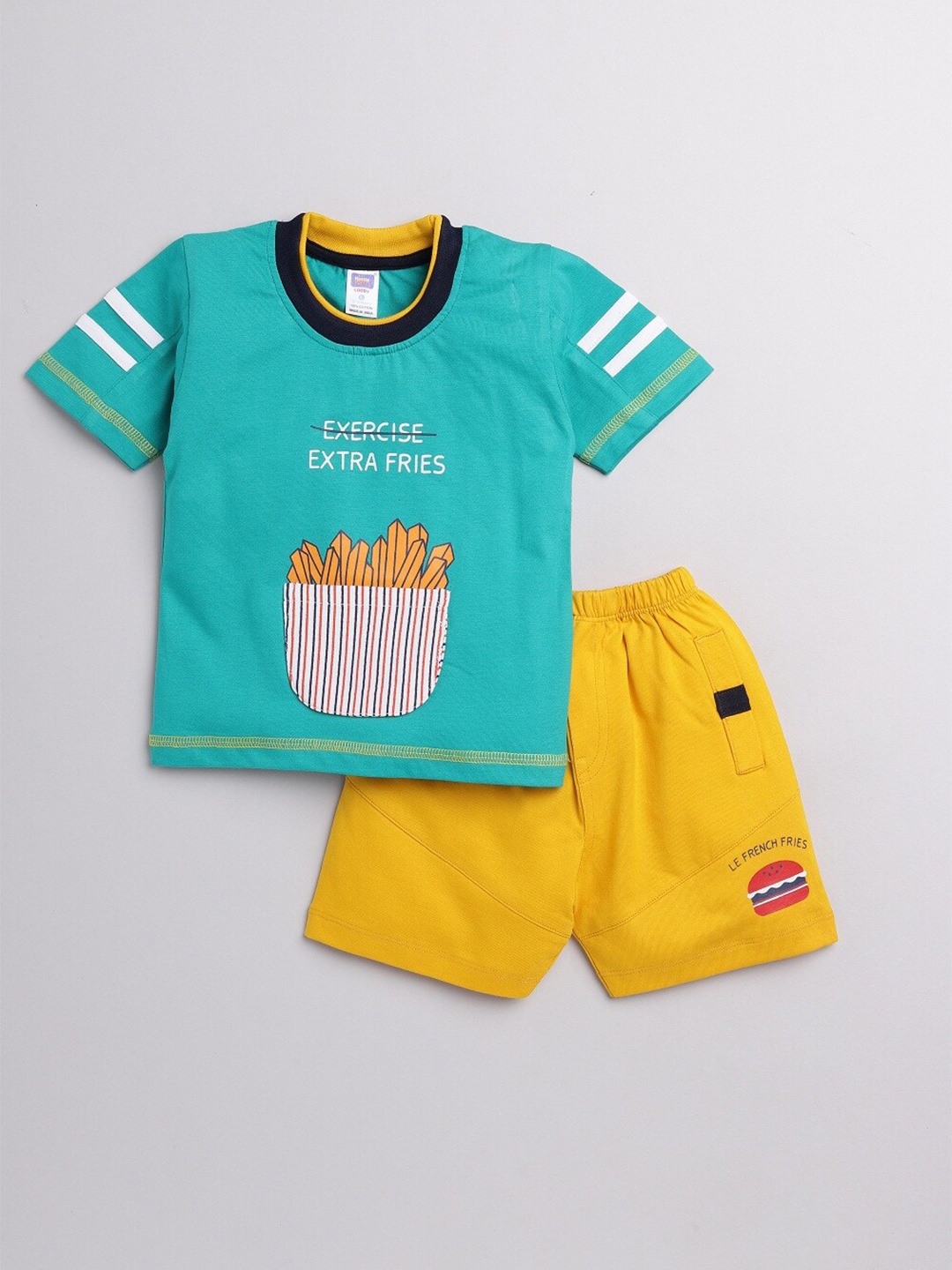 

Nottie Planet Boys Green & Yellow Printed T-shirt with Shorts