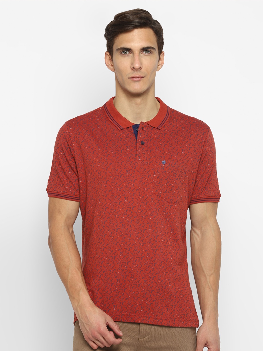 

Turtle Men Red Abstract Printed Polo Collar Slim Fit T-shirt
