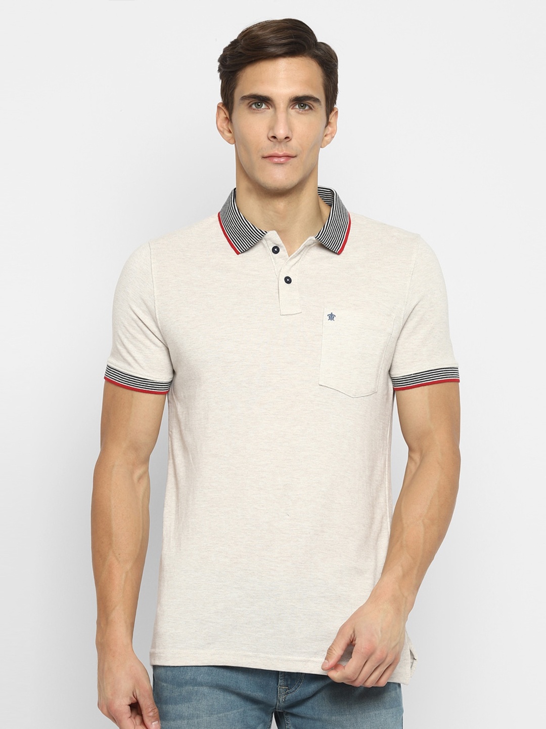 

Turtle Men Beige Polo Collar Pockets Slim Fit T-shirt
