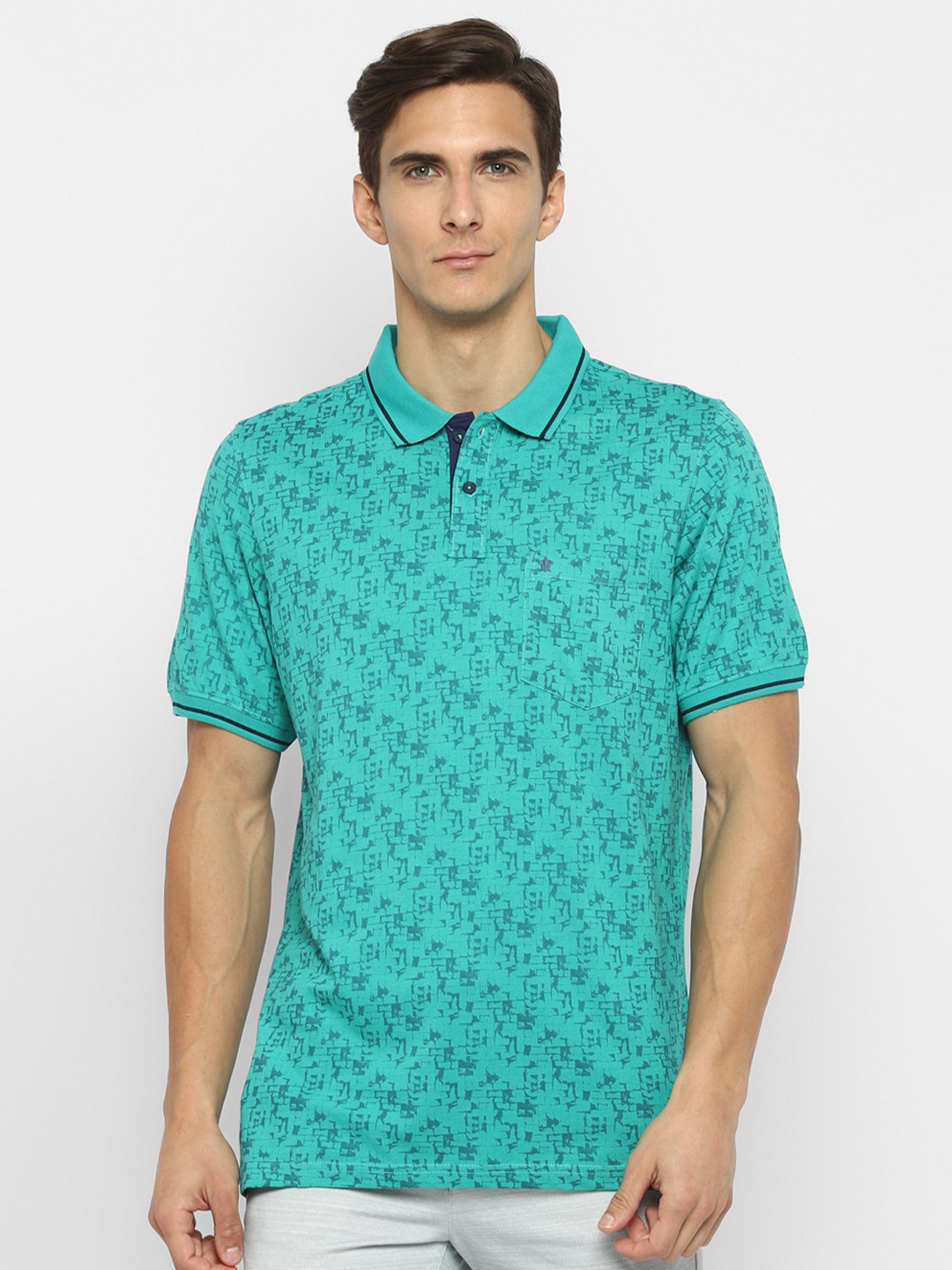 

Turtle Men Green Cotton Printed Polo Collar Slim Fit T-shirt