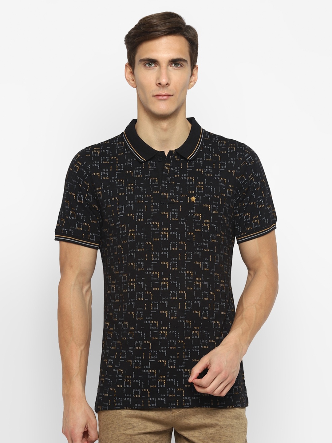 

Turtle Men Black Printed Polo Collar Slim Fit T-shirt