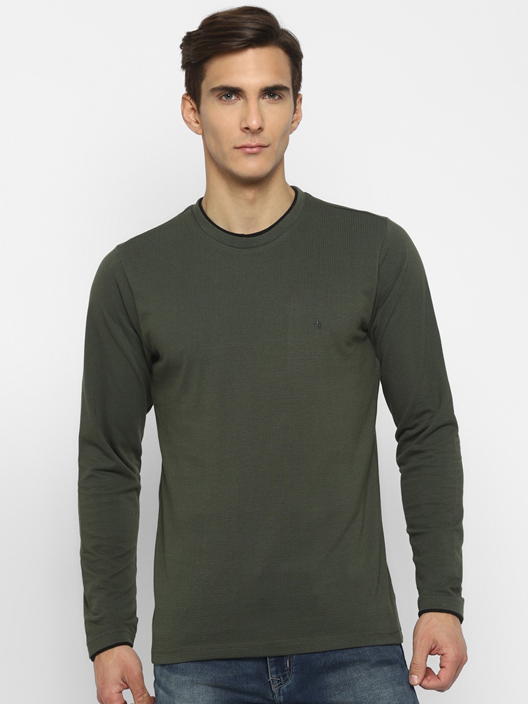 

Turtle Men Olive Green & Black Striped Round Neck Cotton T-shirt