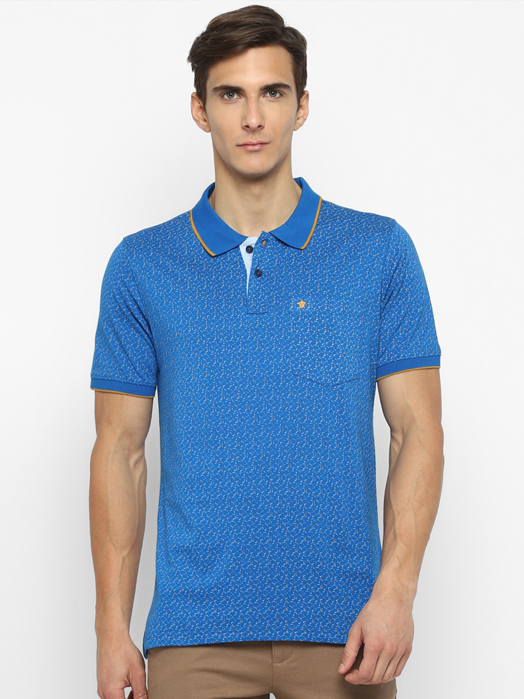 

Turtle Men Blue Self Design Polo Collar Slim Fit T-shirt