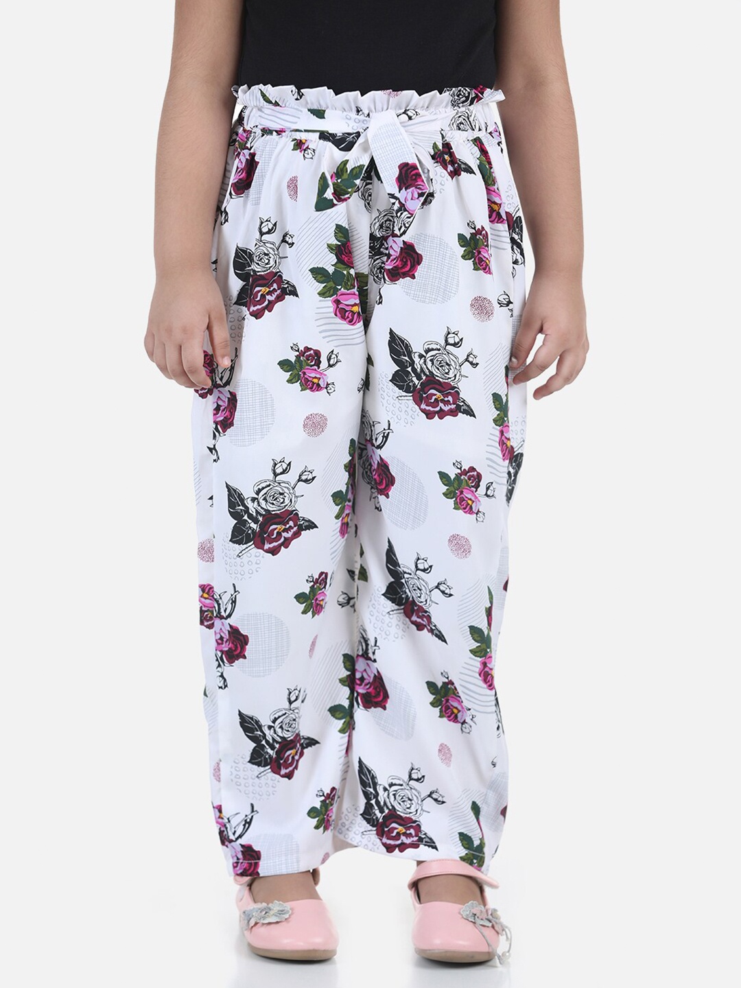 

Cutiekins Girls White & Purple Floral Printed Straight Fit Palazzo