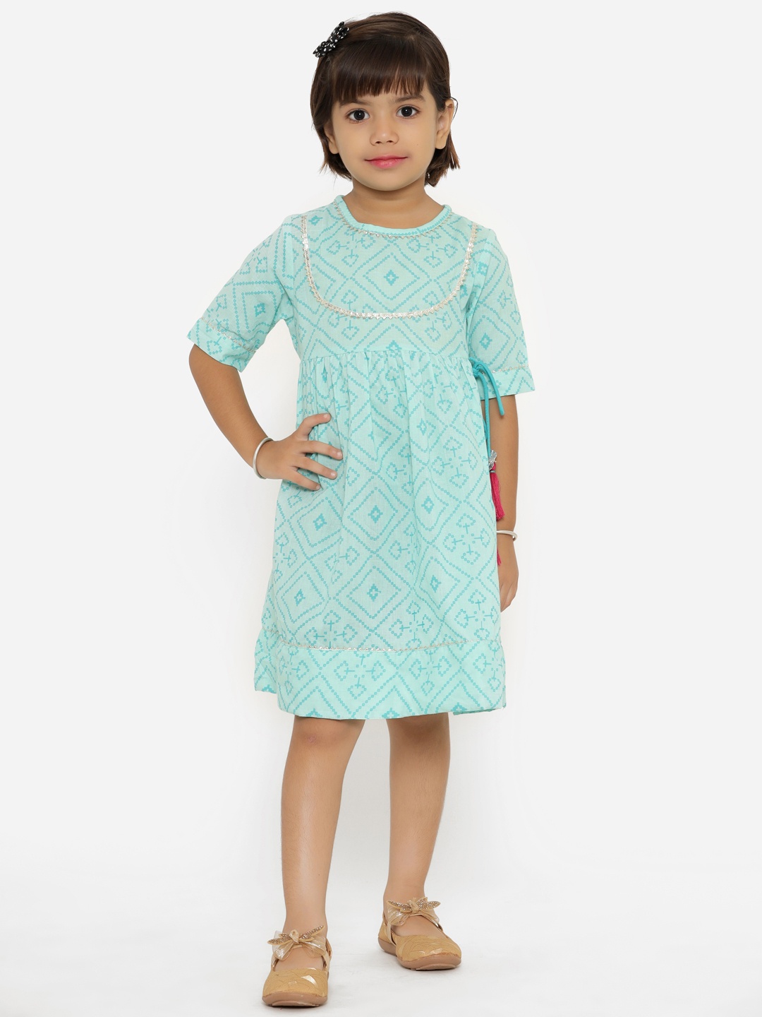 

Readiprint Fashions Girls Geometric Print Cotton A-Line Dress, Blue