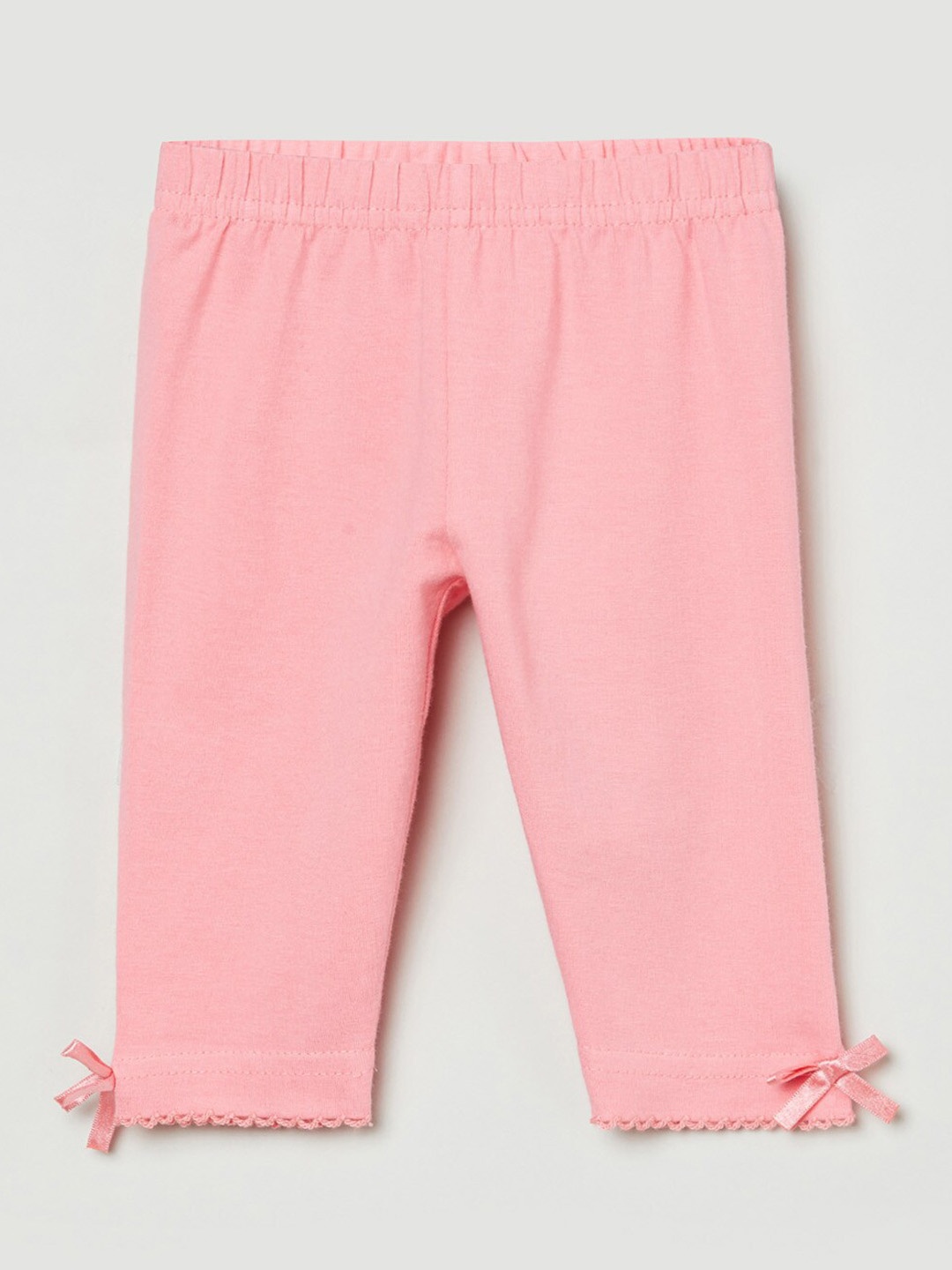 

max Girls Coral Solid Pure Cotton Leggings With Bow Details