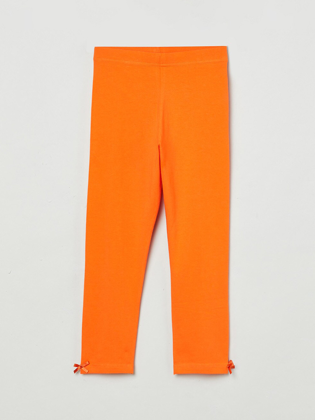 

max Girls Orange Solid Ankle-Length Cotton Leggings