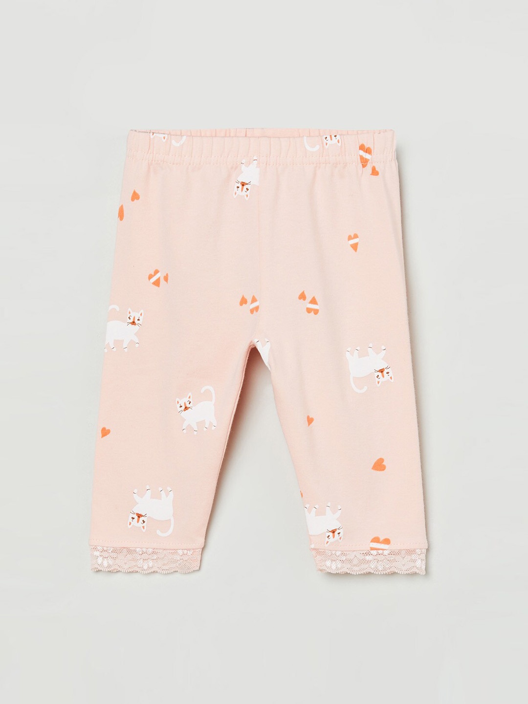 

max Infant Girls Rose & Orange Printed Pure Cotton Leggings