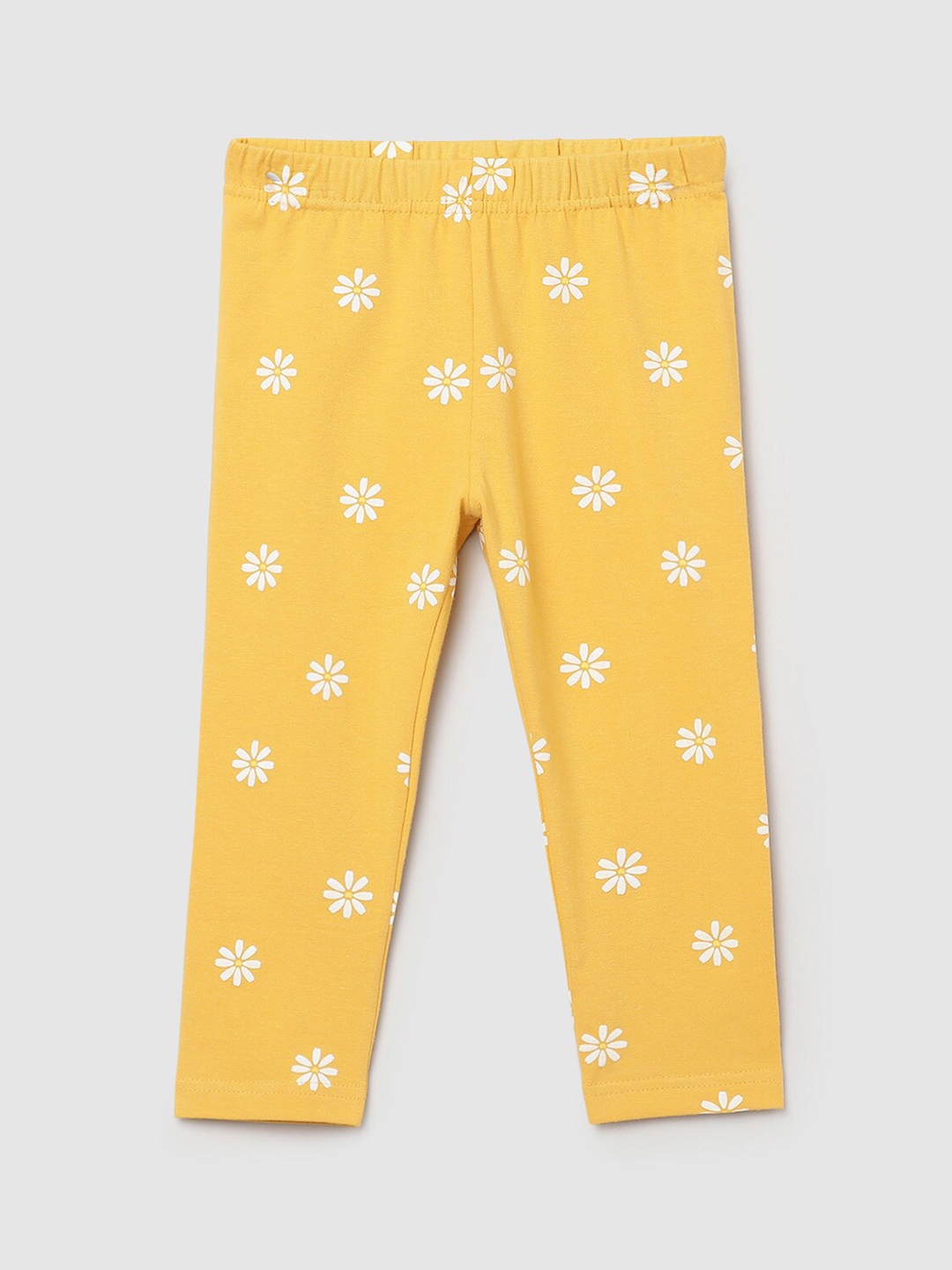 

max Girls Yellow & White Printed Ankle-Length Leggings