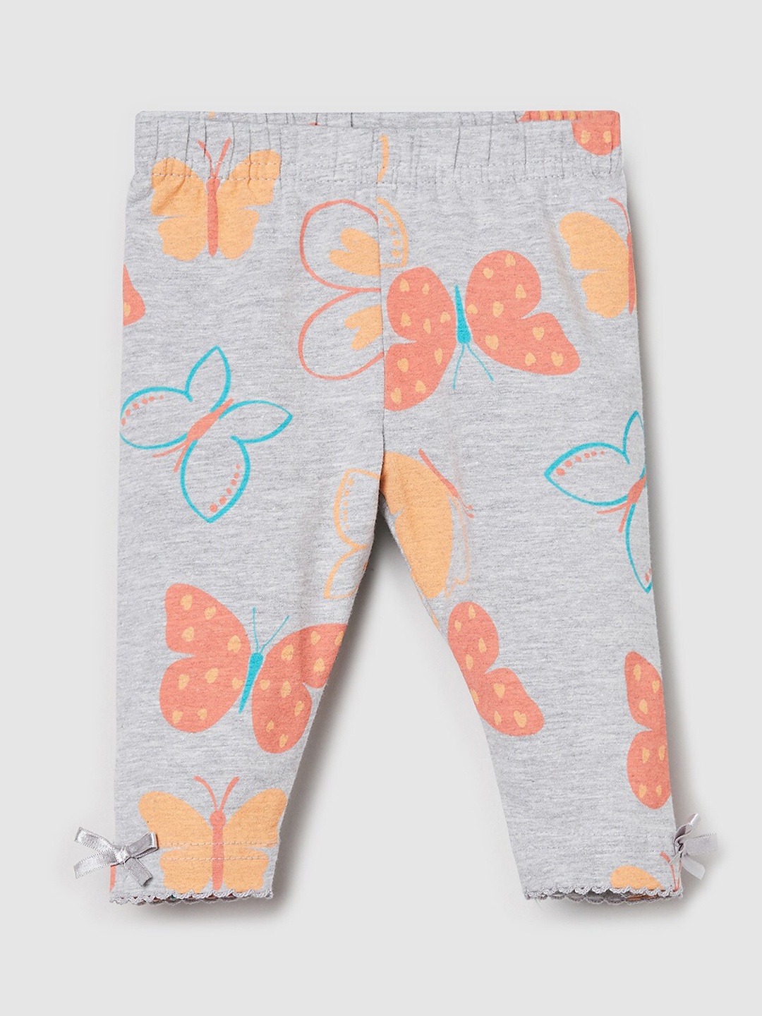 

max Girls Grey & Orange Printed Pure Cotton Leggings