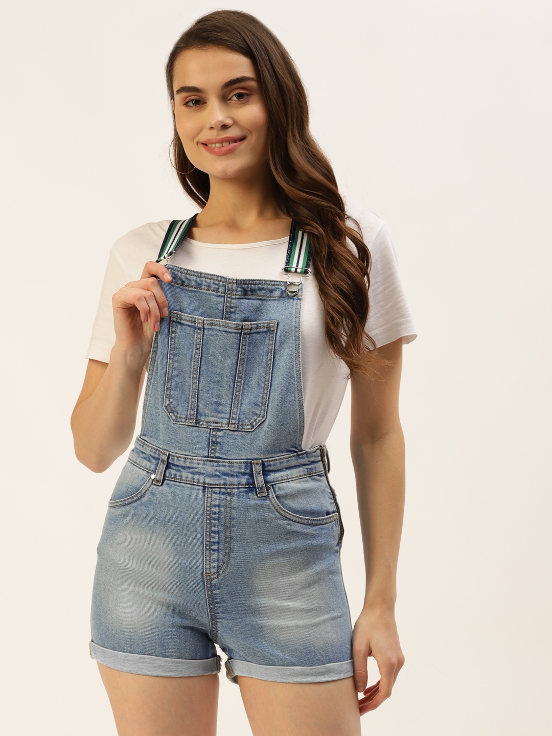 

Madame Women Blue Solid Denim Dungarees