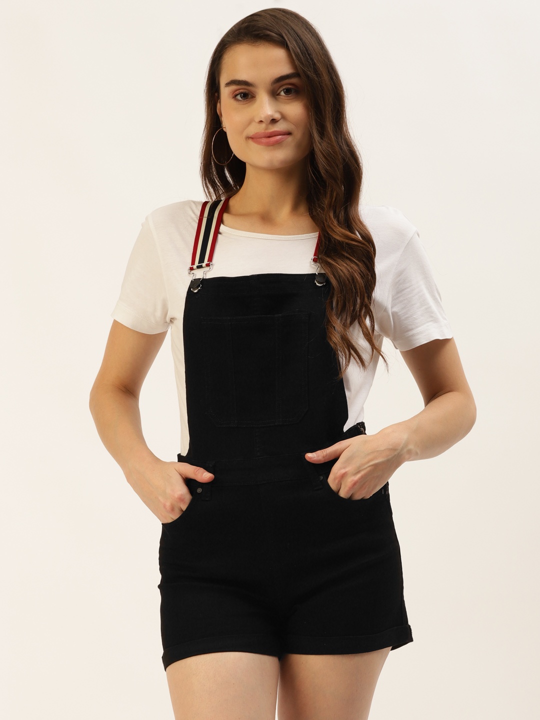 

Madame Women Black Solid Denim Dungarees