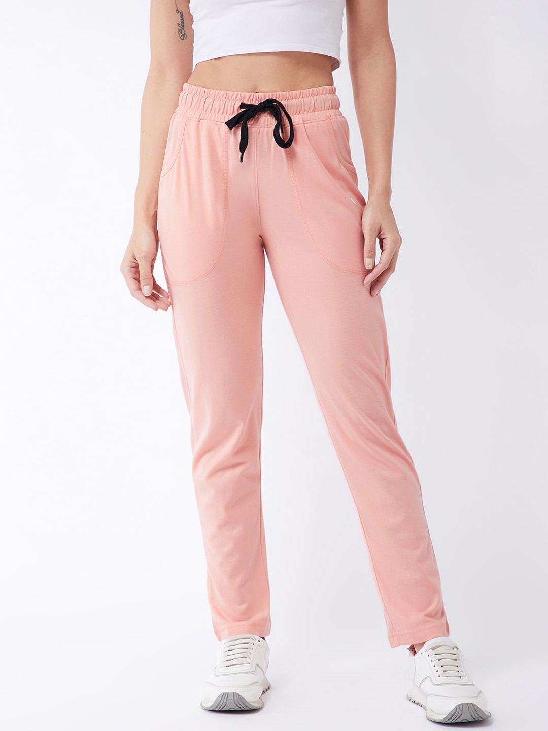 

Modeve Women Peach Solid Cotton Regular-Fit Track Pants