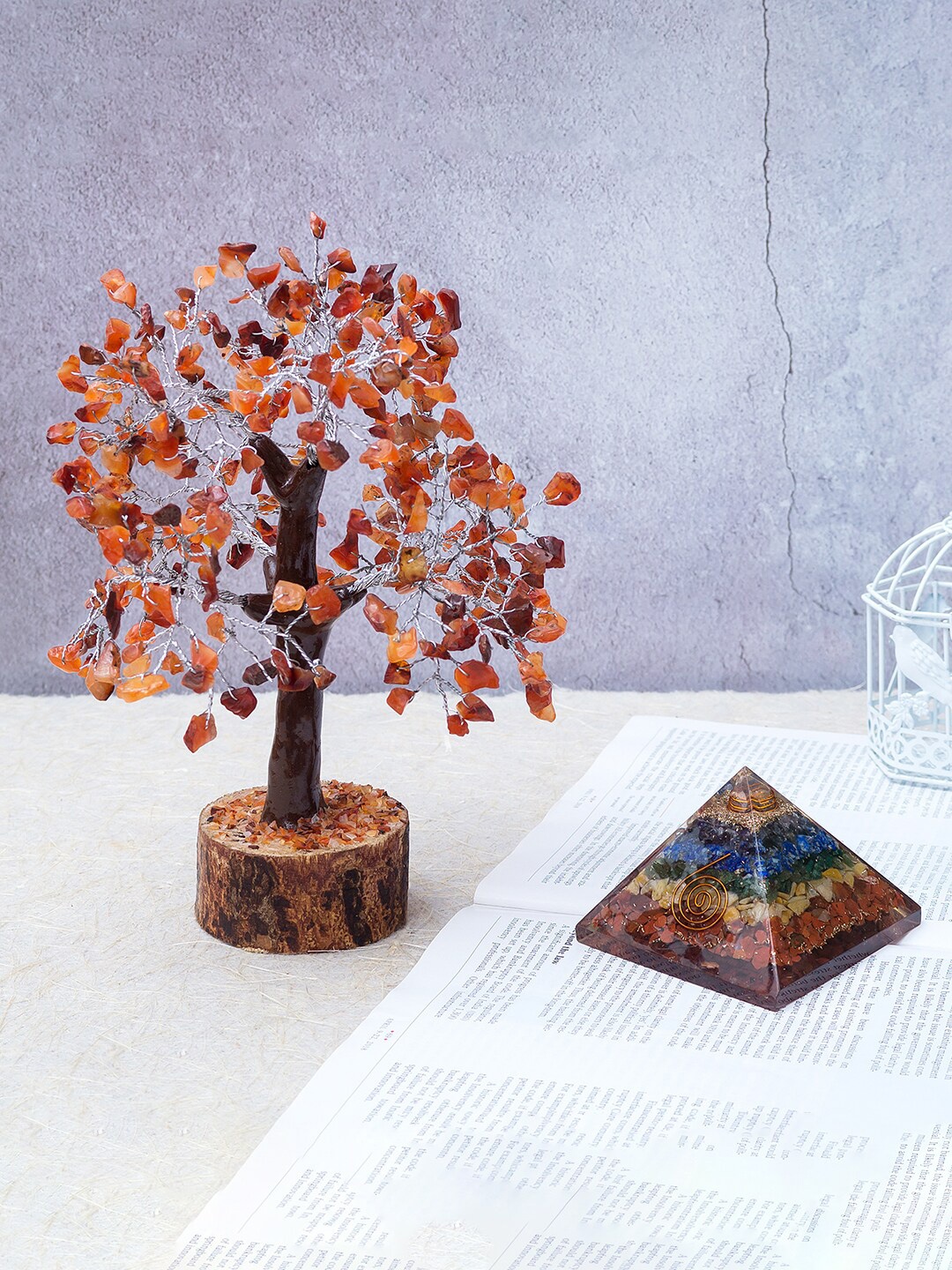 

Golden Peacock Brown Wish Tree With Crystal Stone 7 Chakra Pyramid Prism