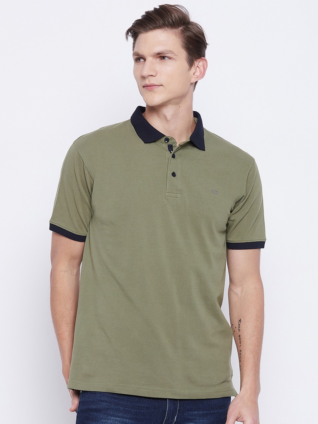 

Okane Men Olive Green Polo Collar T-shirt