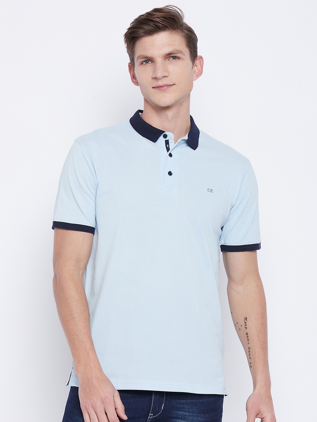 

Okane Men Blue Polo Collar Pockets T-shirt