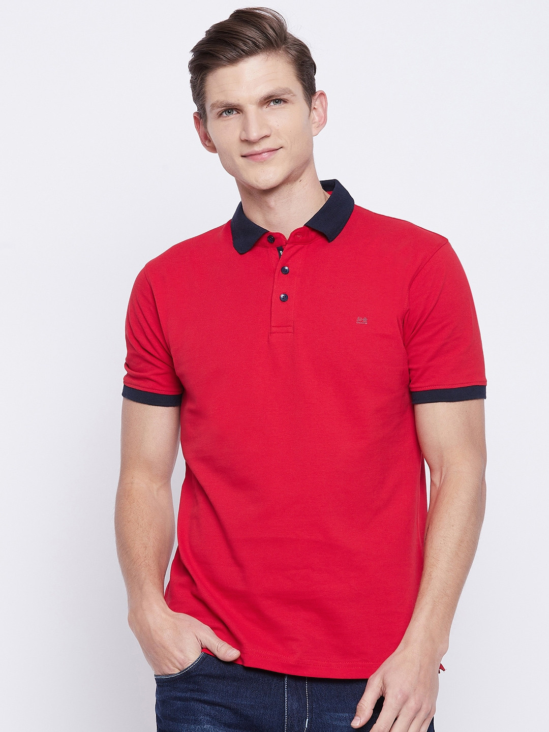

Okane Men Red Cotton Polo Collar T-shirt