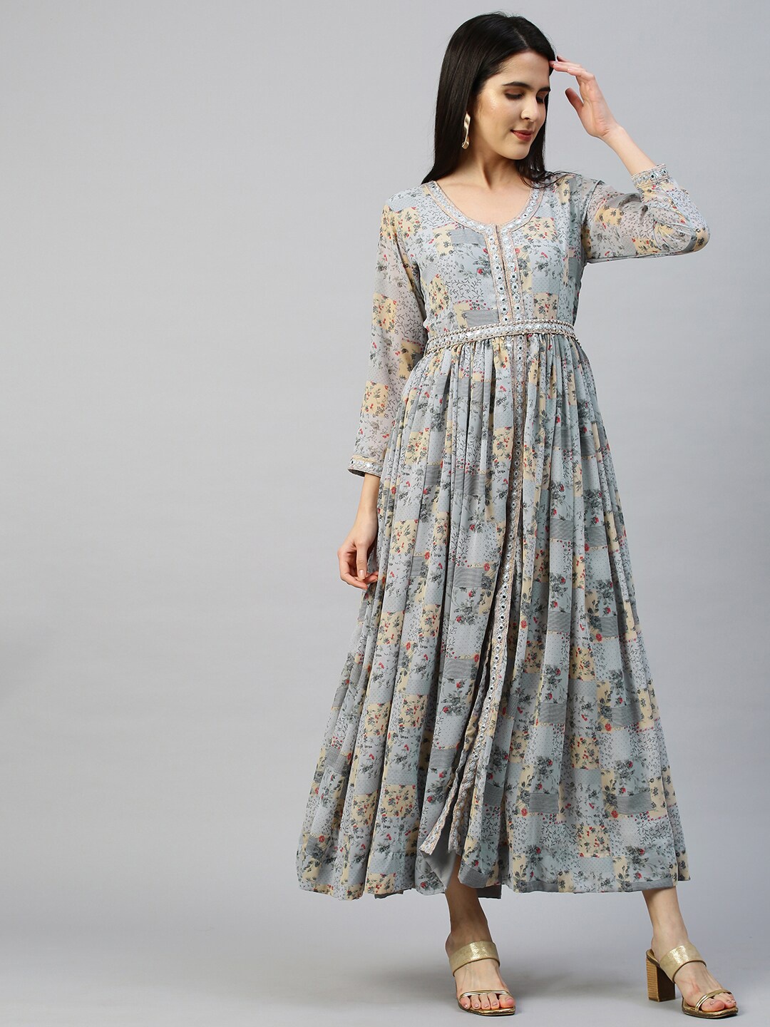 

FASHOR Blue Floral Georgette Maxi Dress